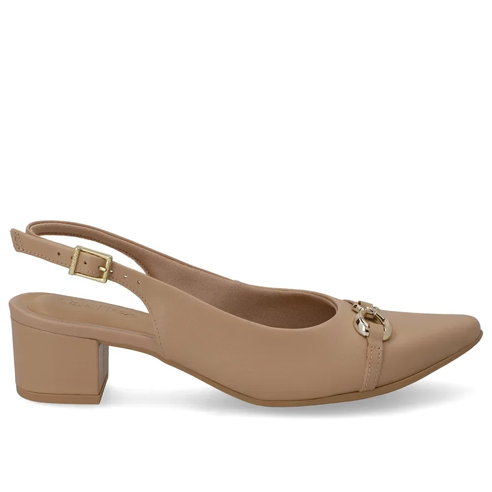 Slingback Couro Bege Top Bico Fino — imagem 1
