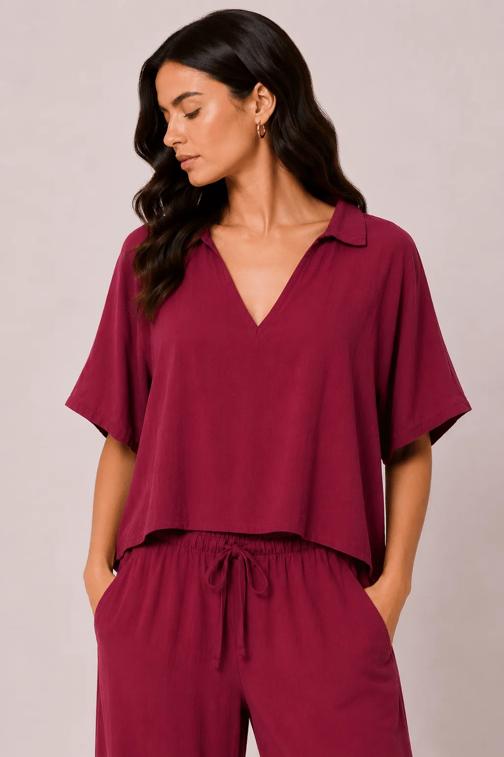 Blusa Ampla Detalhe Lastex Cóstas - Vinho