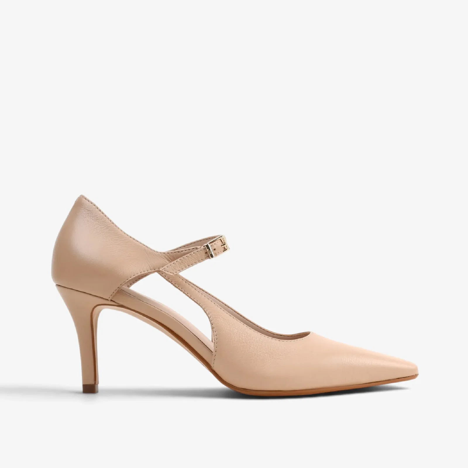 Scarpin Nude Areia Couro