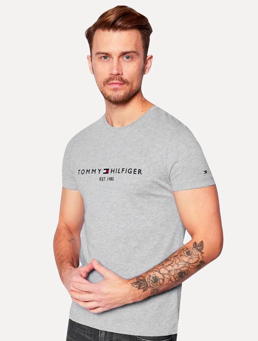 Camiseta Tommy Hilfiger Masculina Core Logo Tee Cinza Mescla — imagem 1
