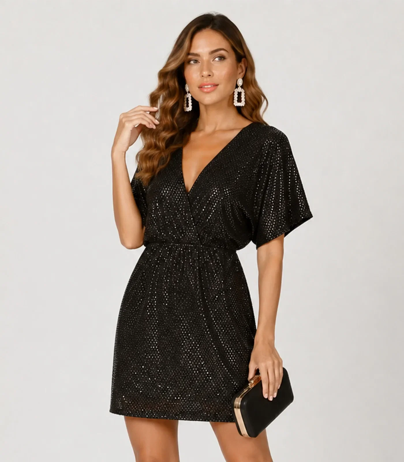Vestido Curto Feminino Em Malha Lantejoula Endless Preto