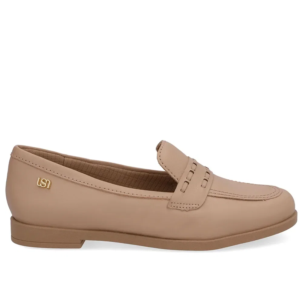Loafer Couro Bege Pesponto — imagem 1
