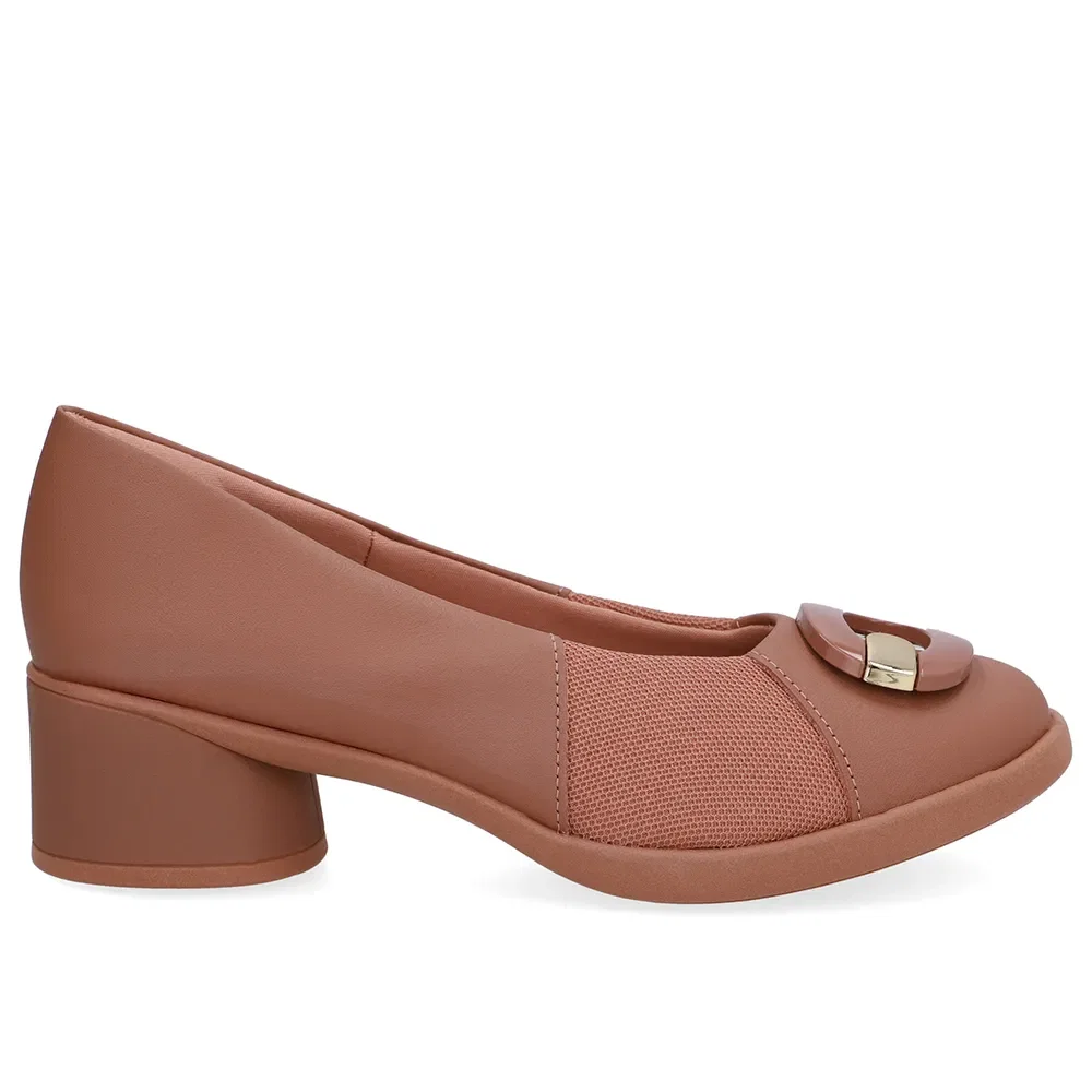 Scarpin Marrom Couro Lateral Tecido Enfeite — imagem 1