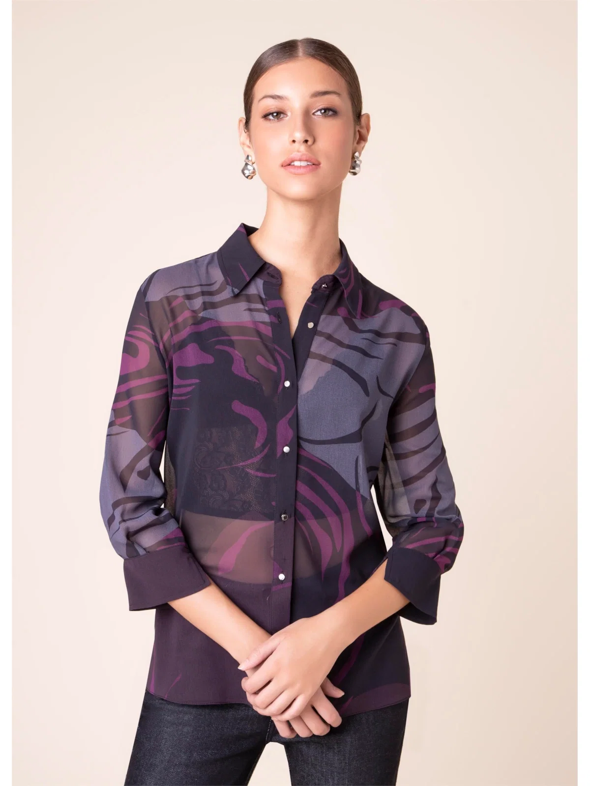 Camisa Estampa Paint Drops Est. Berinjela