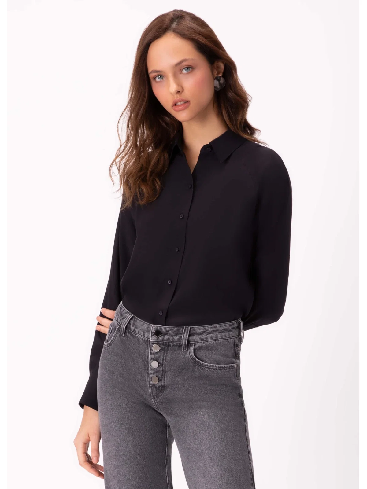 Camisa Pura Seda Raglan Preto — imagem 1