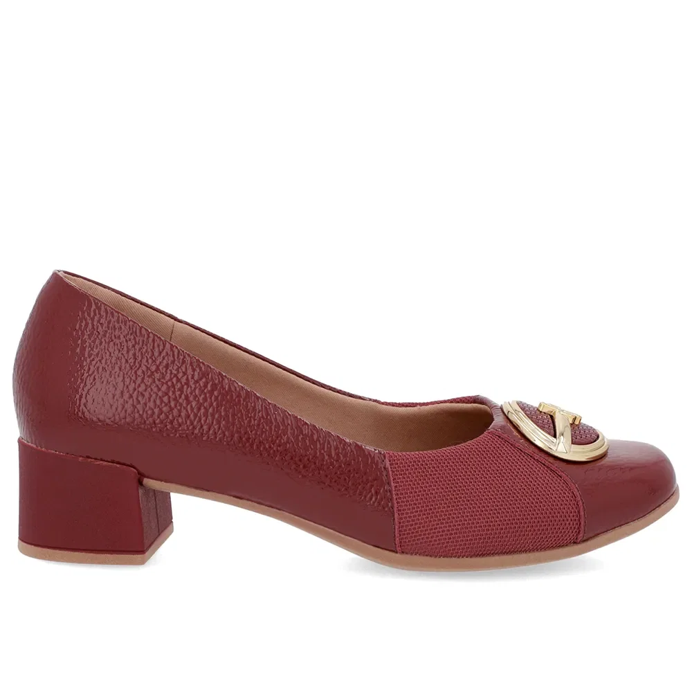 Scarpin Vermelho Couro Detalhe Tecido Enfeite — imagem 1