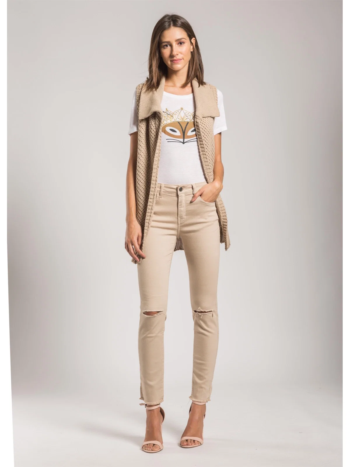 Color Xfit Sofia Skinny Ripped Caqui — imagem 1