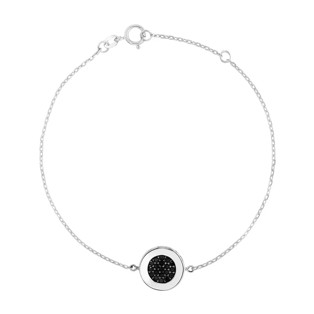 Pulseira V Love em Prata 925 com Safiras Negras