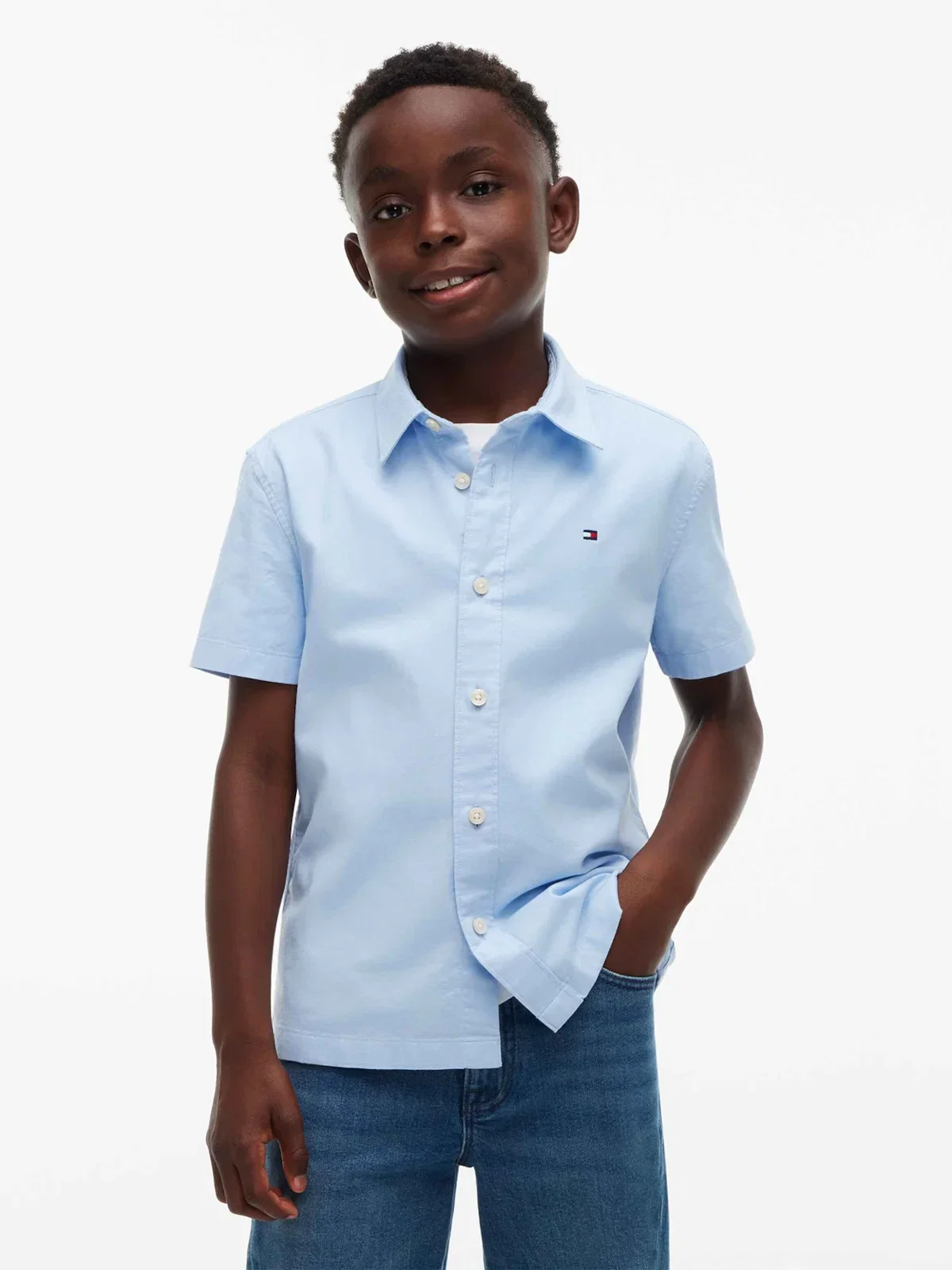 Camisa Oxford de Manga Curta Essential com Bordado de Bandeira — imagem 1