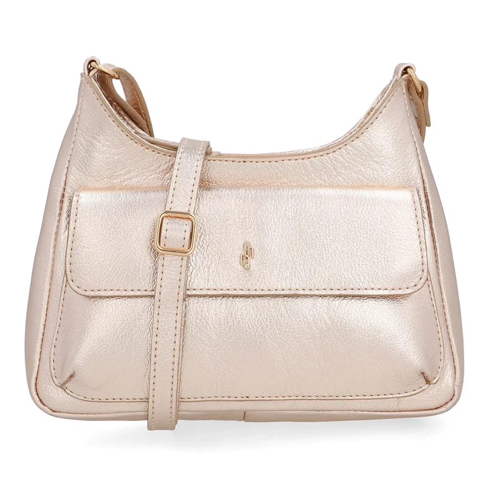 Bolsa Tiracolo Couro Metalizado Dourado Bolso Frontal — imagem 1