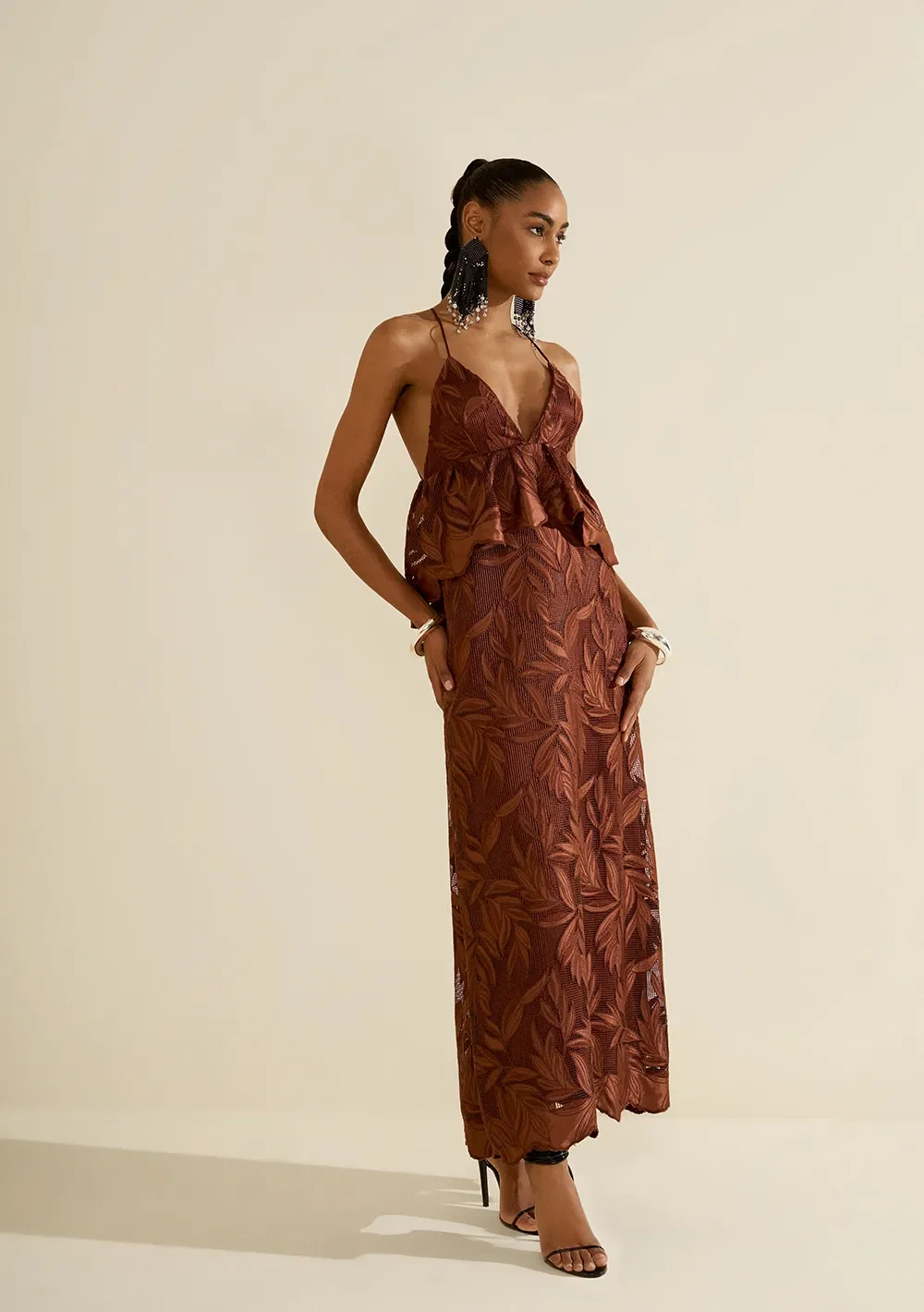 Vestido Longo Tela Sequoia Marrom — imagem 1