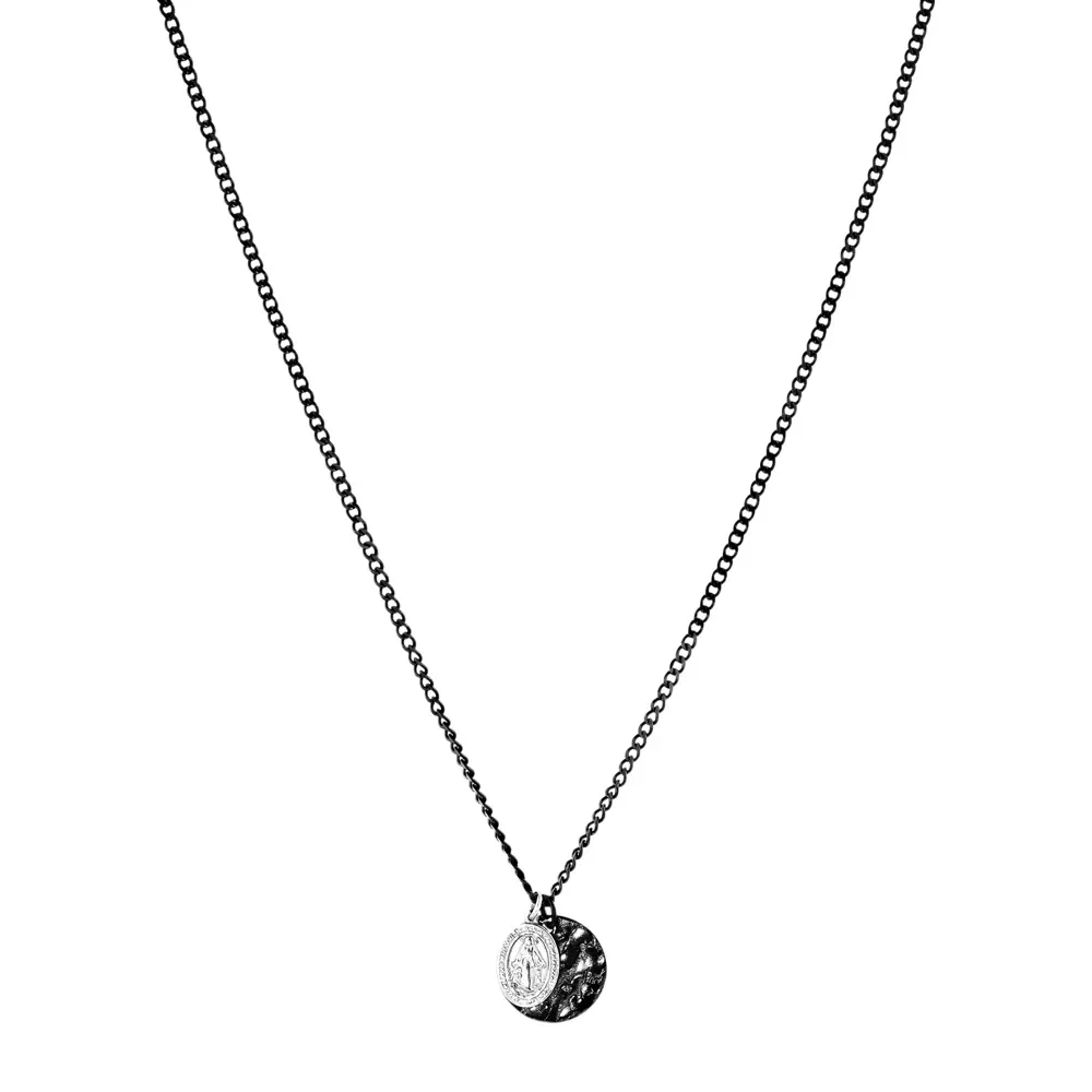 Colar Life Masculino Medalha Maria em Aço Preto, 60cm