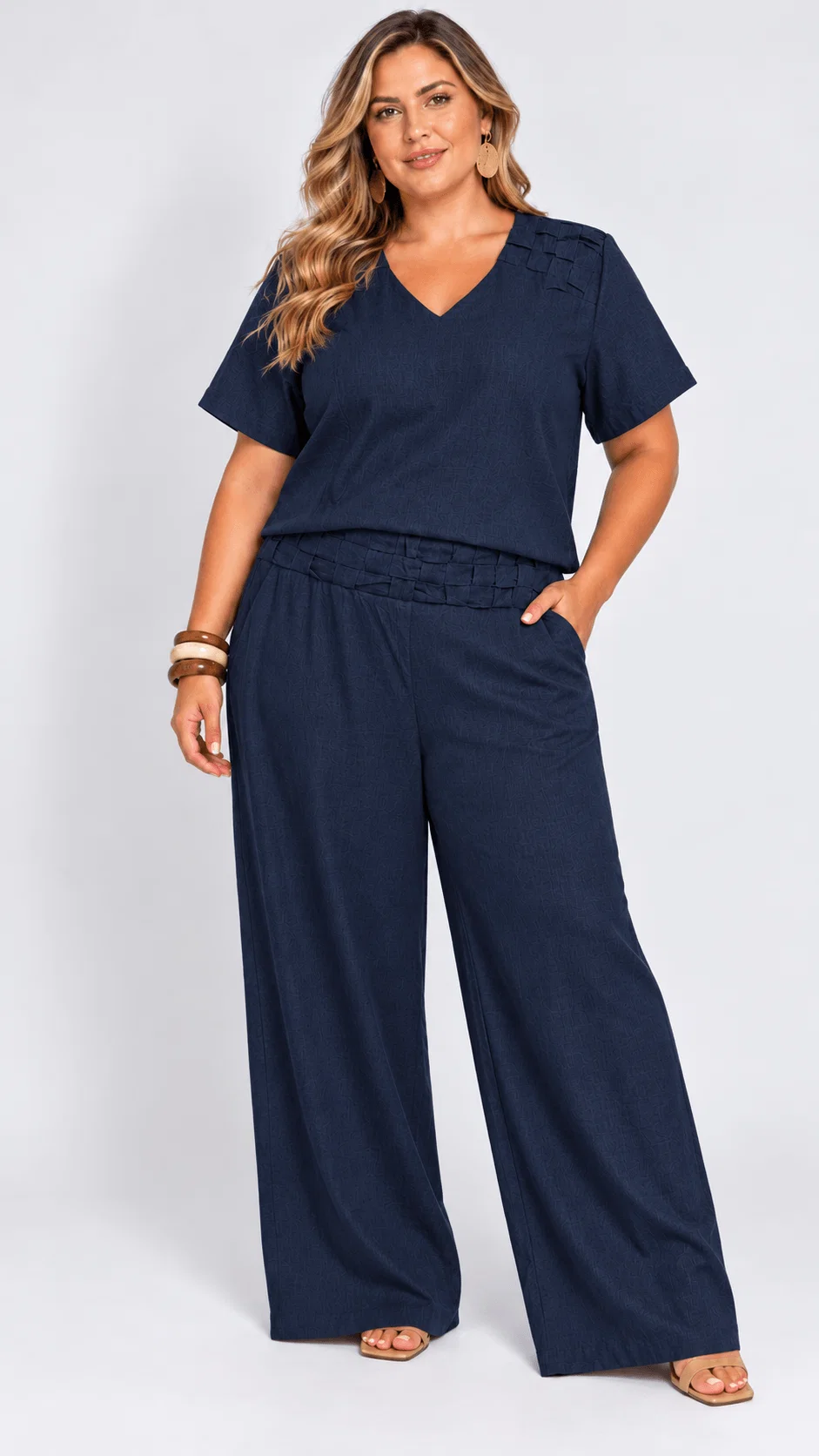 Blusa Ampla Detalhe Linho Tramado - Marinho