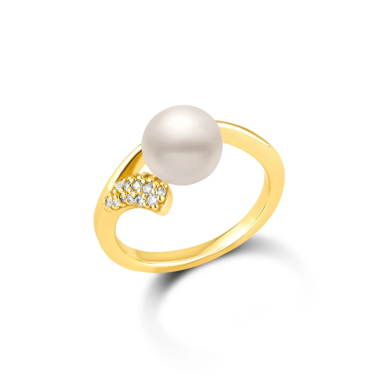 Anel Life em Prata 925 com Banho de Ouro Amarelo 18k, Pérola e Pedras Incolores