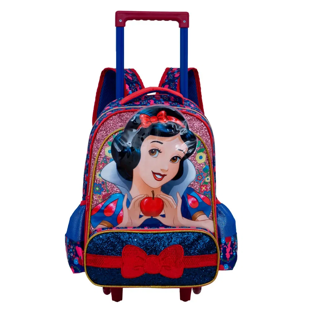 Mochila Infantil Feminina Disney Branca de Neve com Rodinha Azul