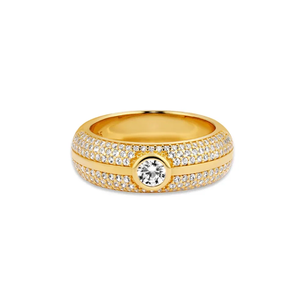 Anel Life Joyful Prata com Banho Ouro Amarelo Cravejado