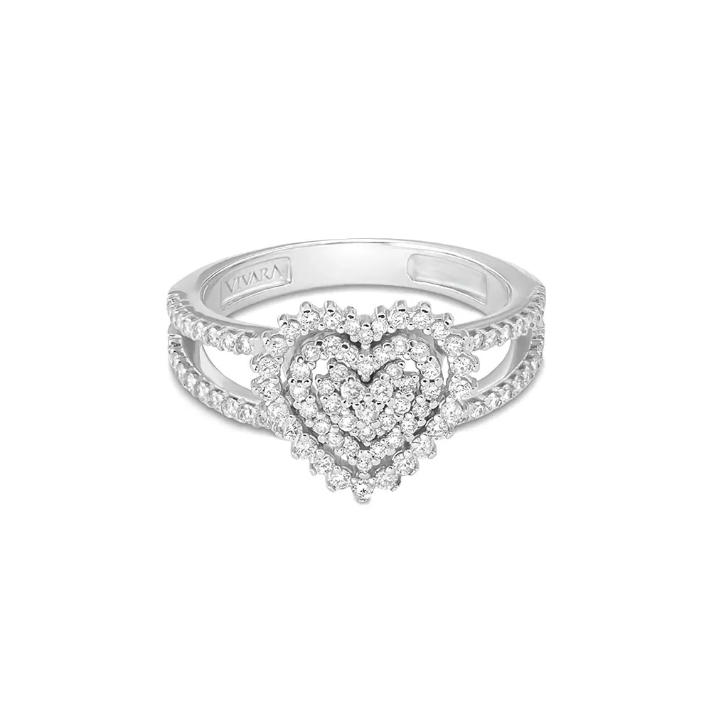 Anel Clássico Especial Coração em Ouro Branco 18k com Diamantes 0,56ct