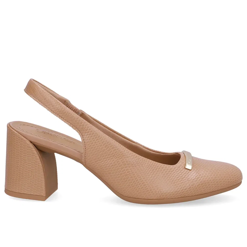 Slingback Bege Bico Redondo Couro