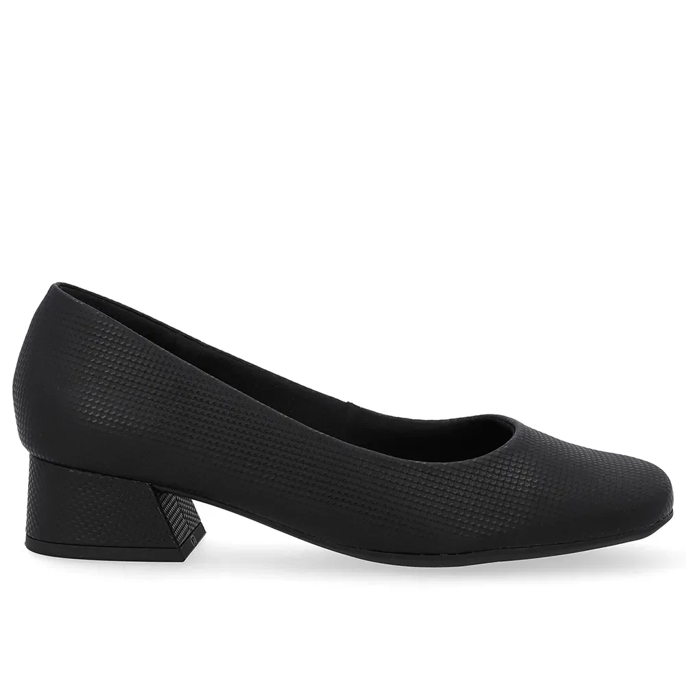 Scarpin Preto Textura Salto Bloco Couro Básico — imagem 1