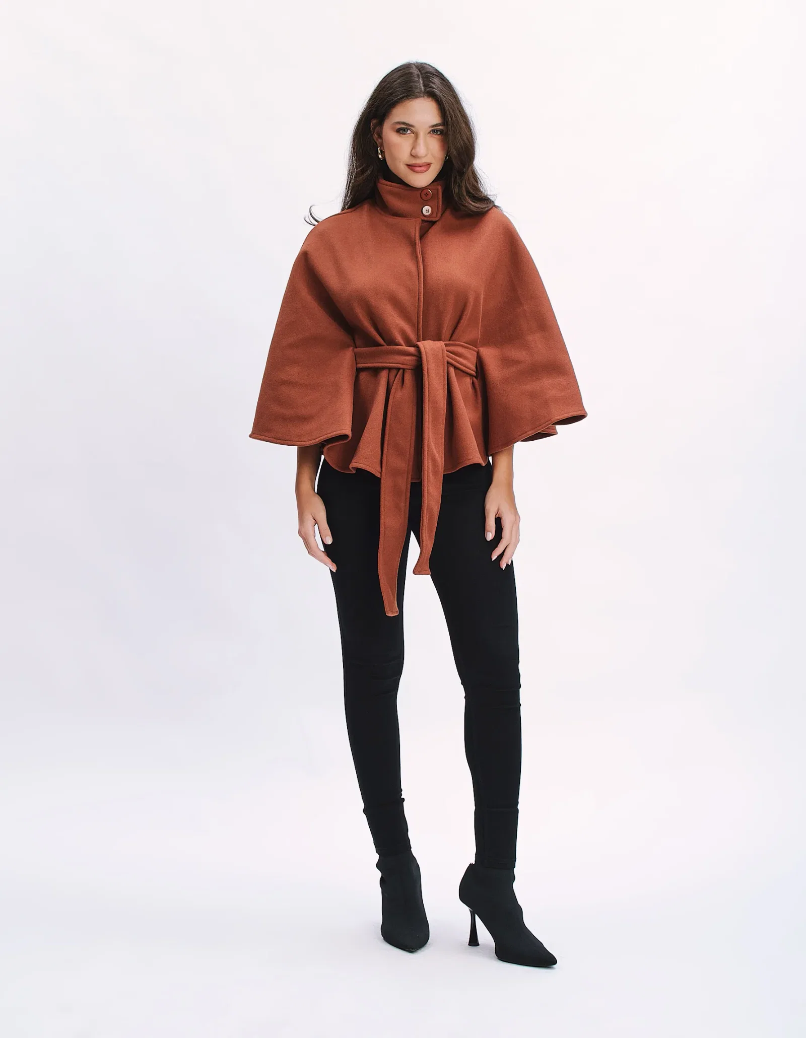Poncho Lã Com Faixa - Marrom