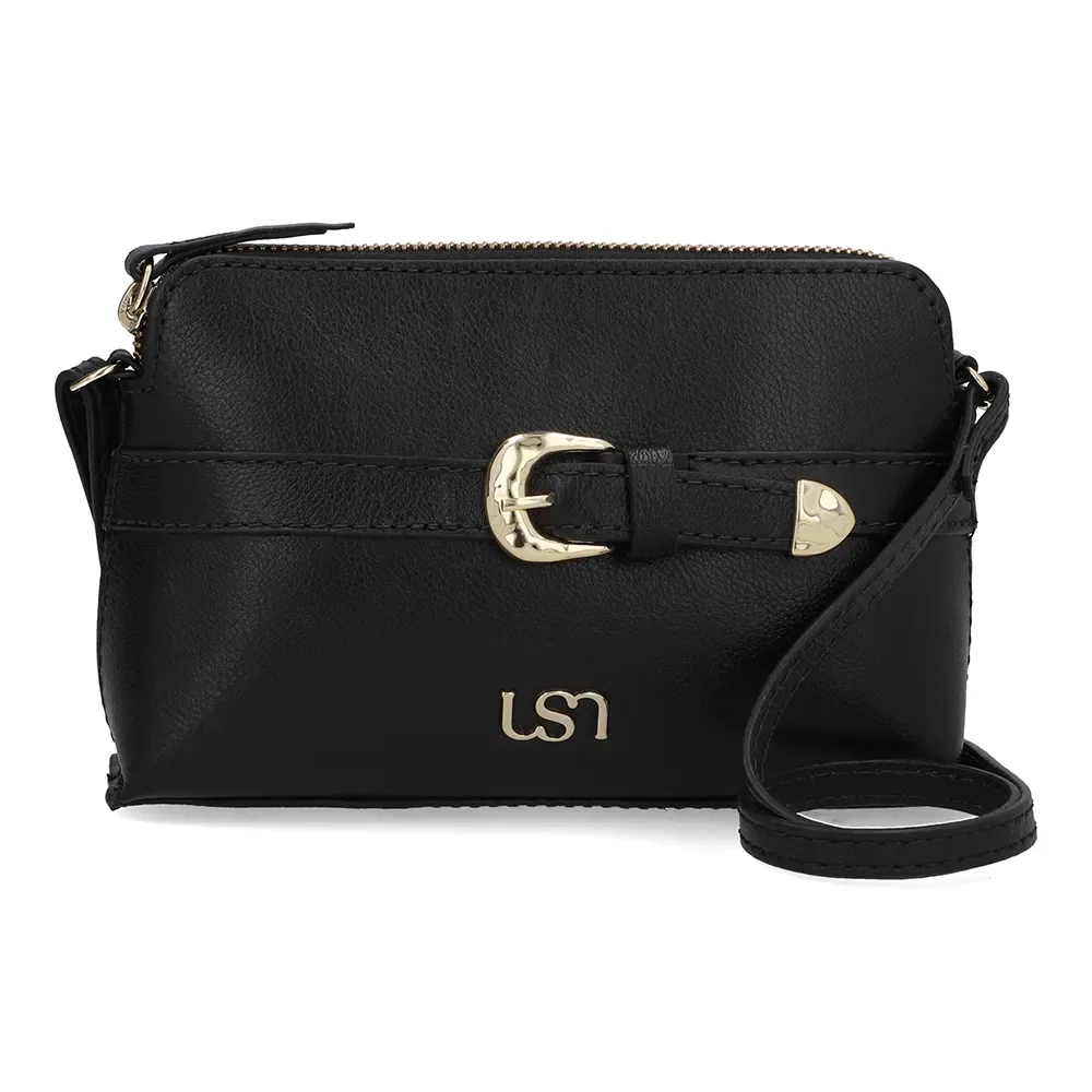 Bolsa Tiracolo Couro Preta Fivela