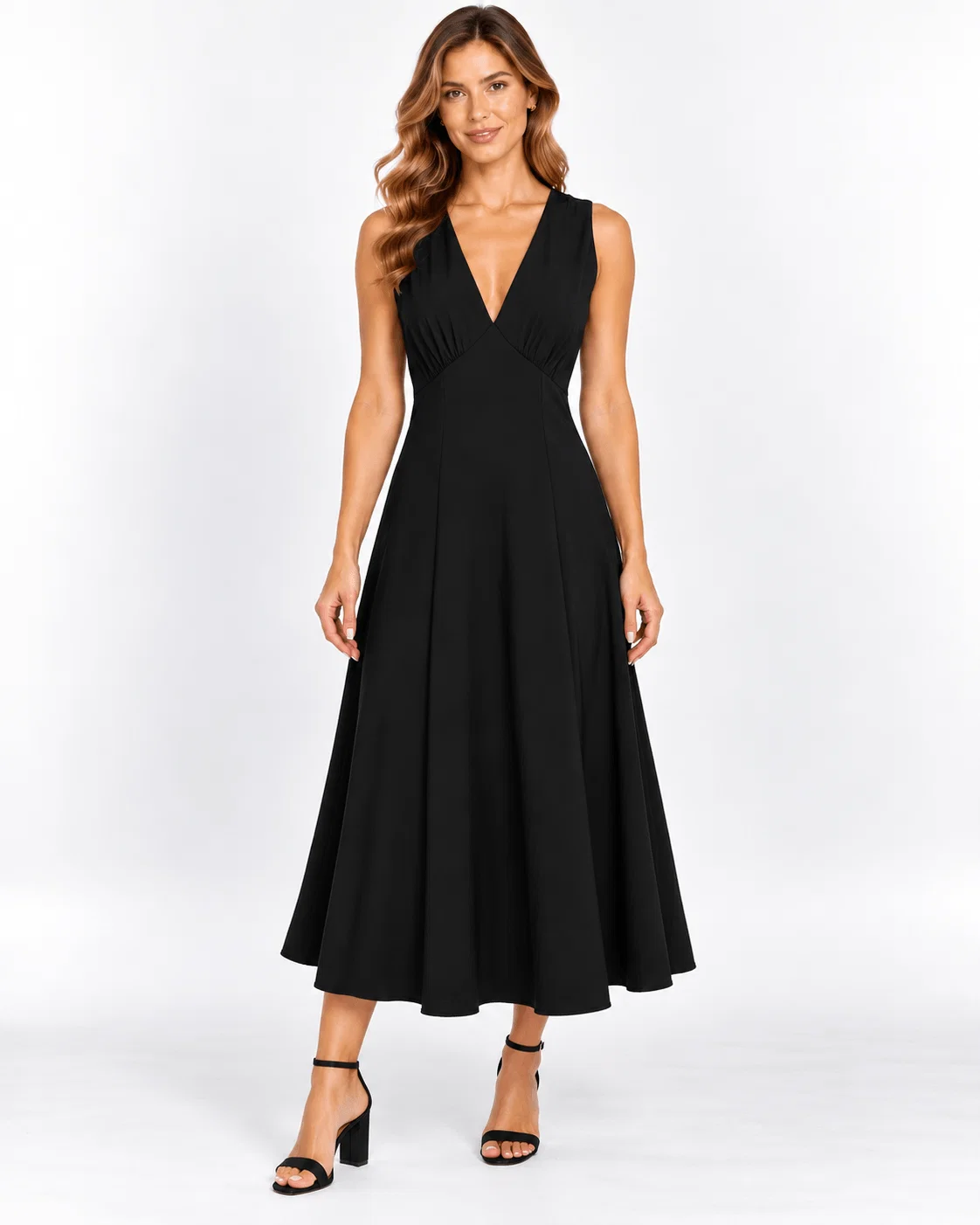 Vestido Midi Decote v - Preto — imagem 1