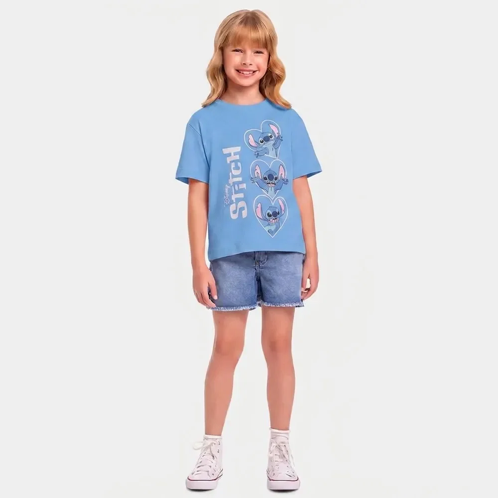 Blusa infantil Stitch corações glitter