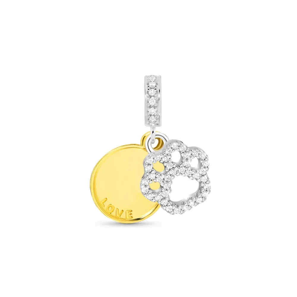 Pingente Life Animal Medalha Patinha em Prata 925 com Banho de Ouro Amarelo e Pedras Incolores — imagem 1