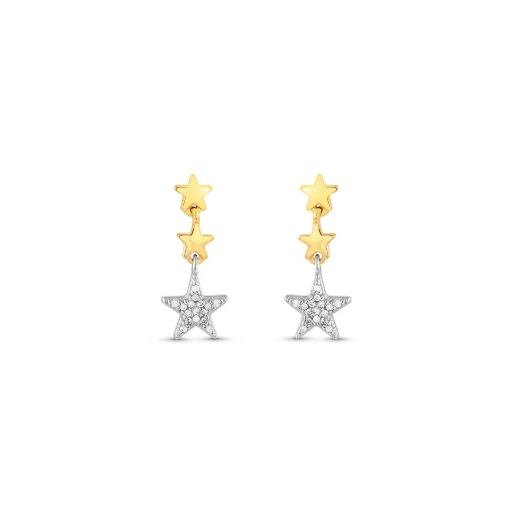 Brinco Teens Estrelas em Ouro Amarelo 18k em Ouro Branco 18k com Diamantes — imagem 1