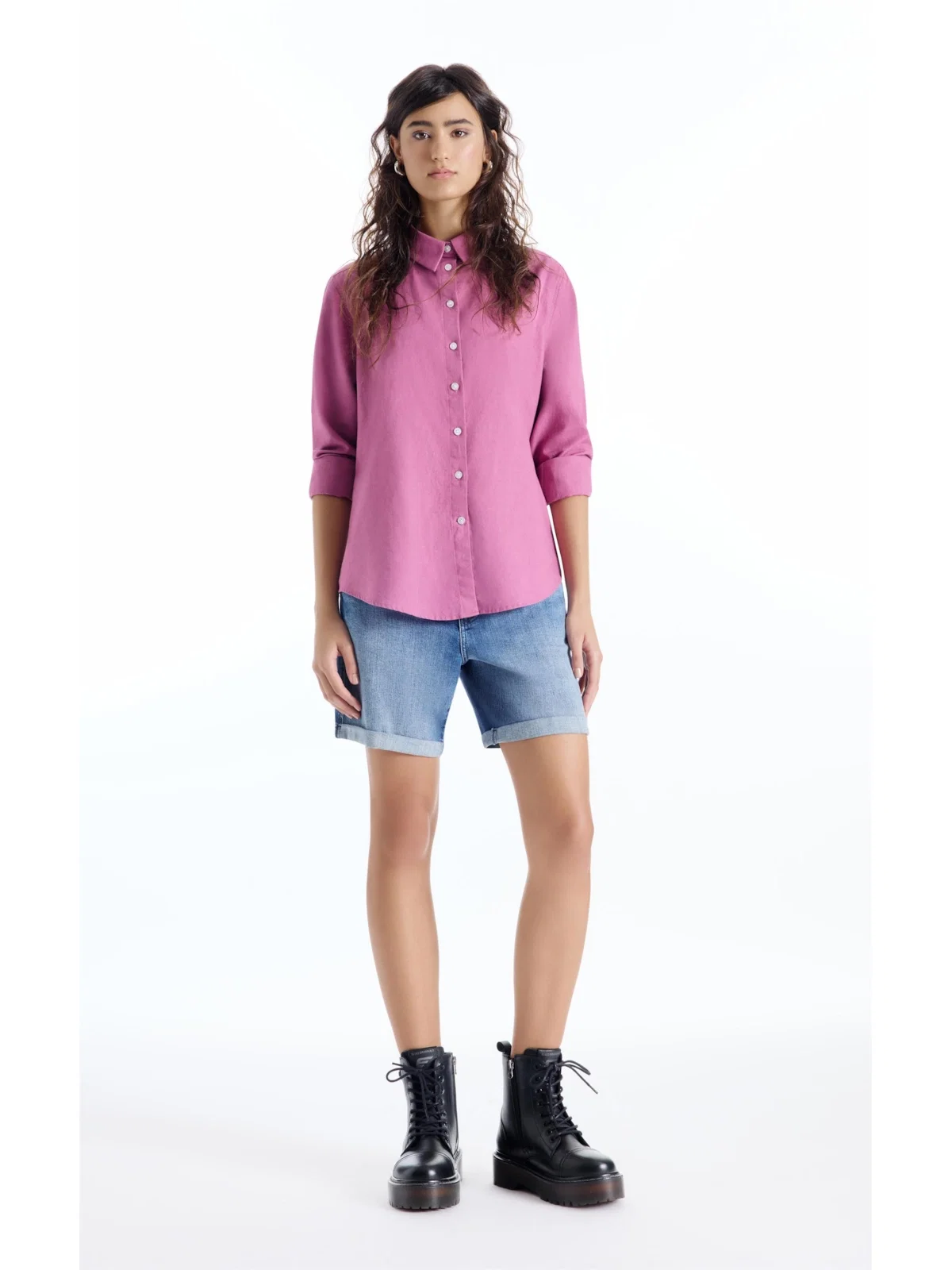 Bermuda Dark Sea Elastic Classic Preppy Lav.Medio Com Grampos