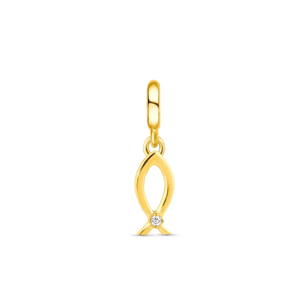 Pingente Life Religião Peixe Cristão em Prata 925 com Banho de Ouro Amarelo 18k com Pedra Incolor — imagem 1