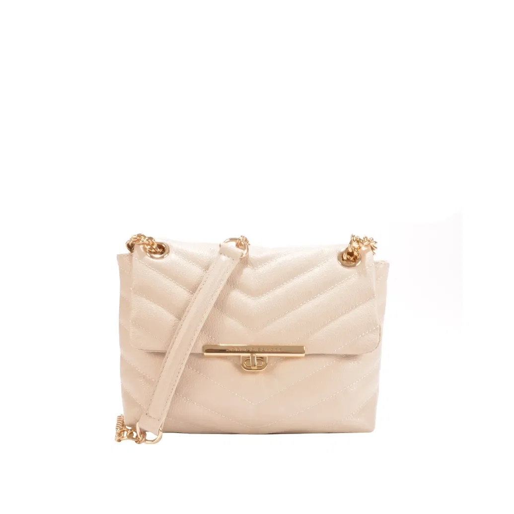 Bolsa De Ombro Pequena Off White Brulée Couro