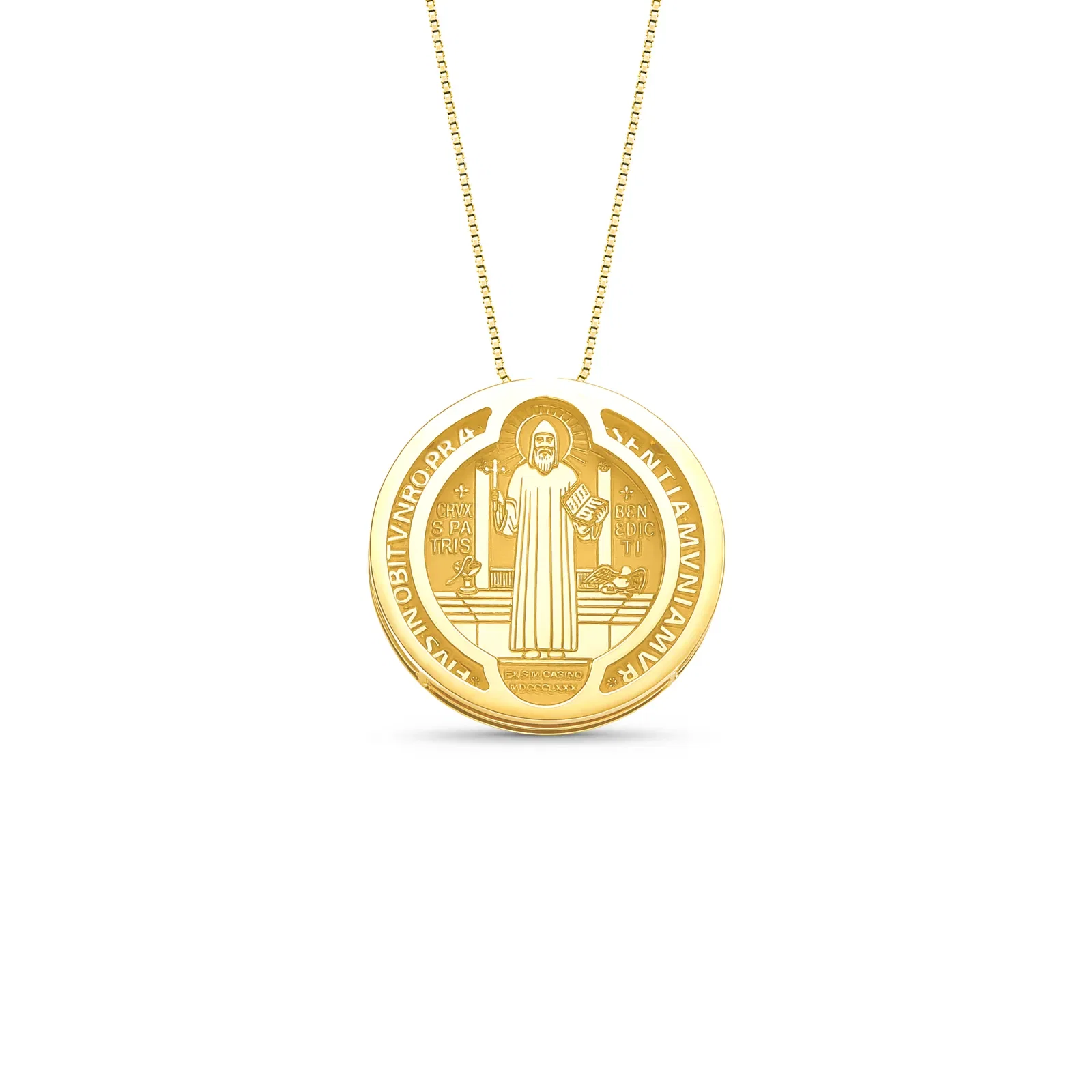 Pingente Medalha São Bento e Oração de São Bento em Ouro Amarelo 18k