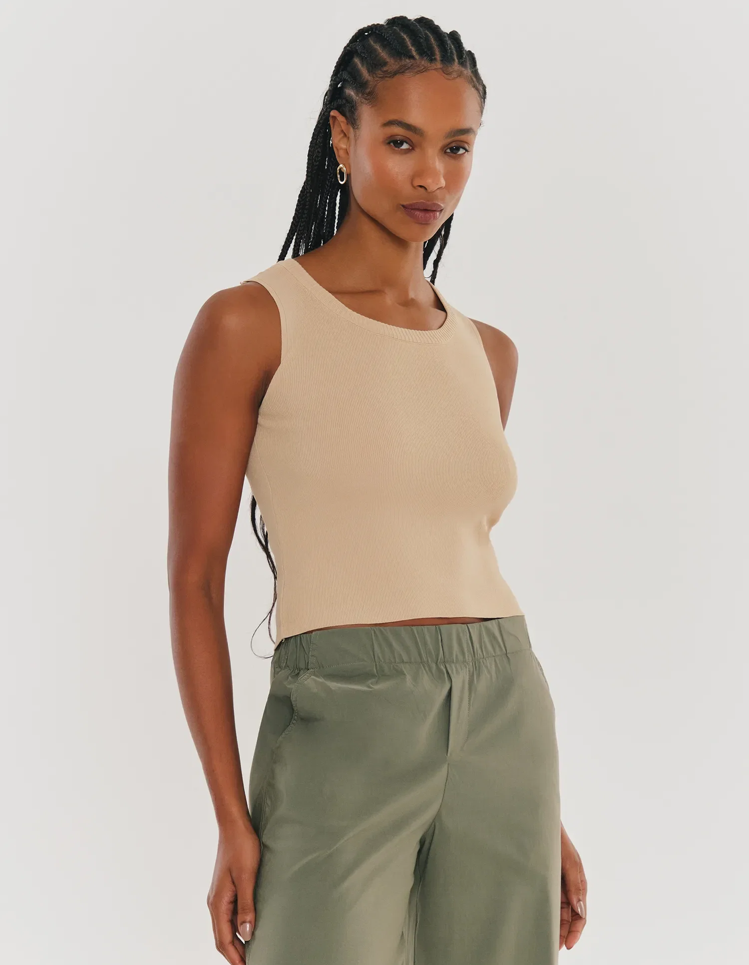 Blusa Tricot Decote Redondo Canelado - Caqui — imagem 1