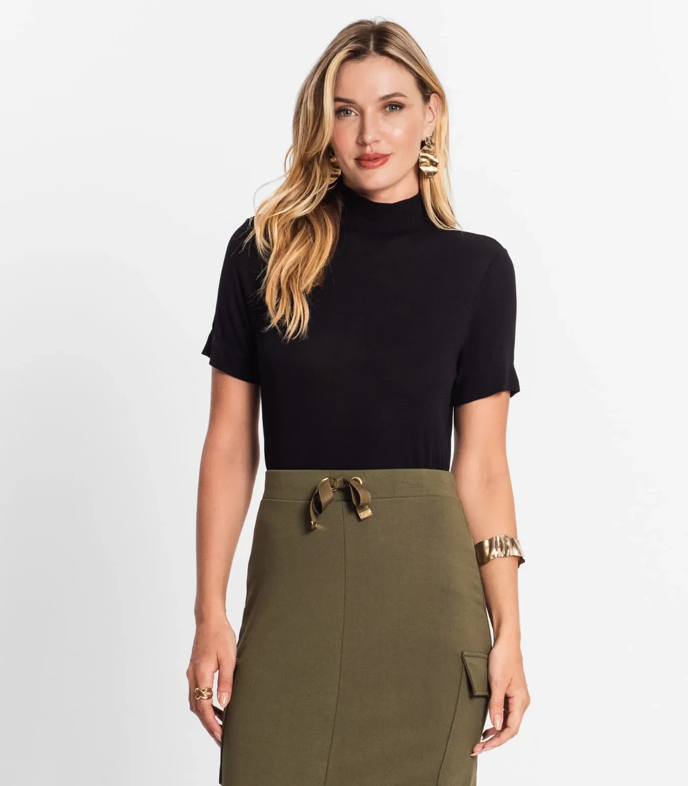 Blusa Feminina Gola Alta ViscoTrico Básica Endless Preto