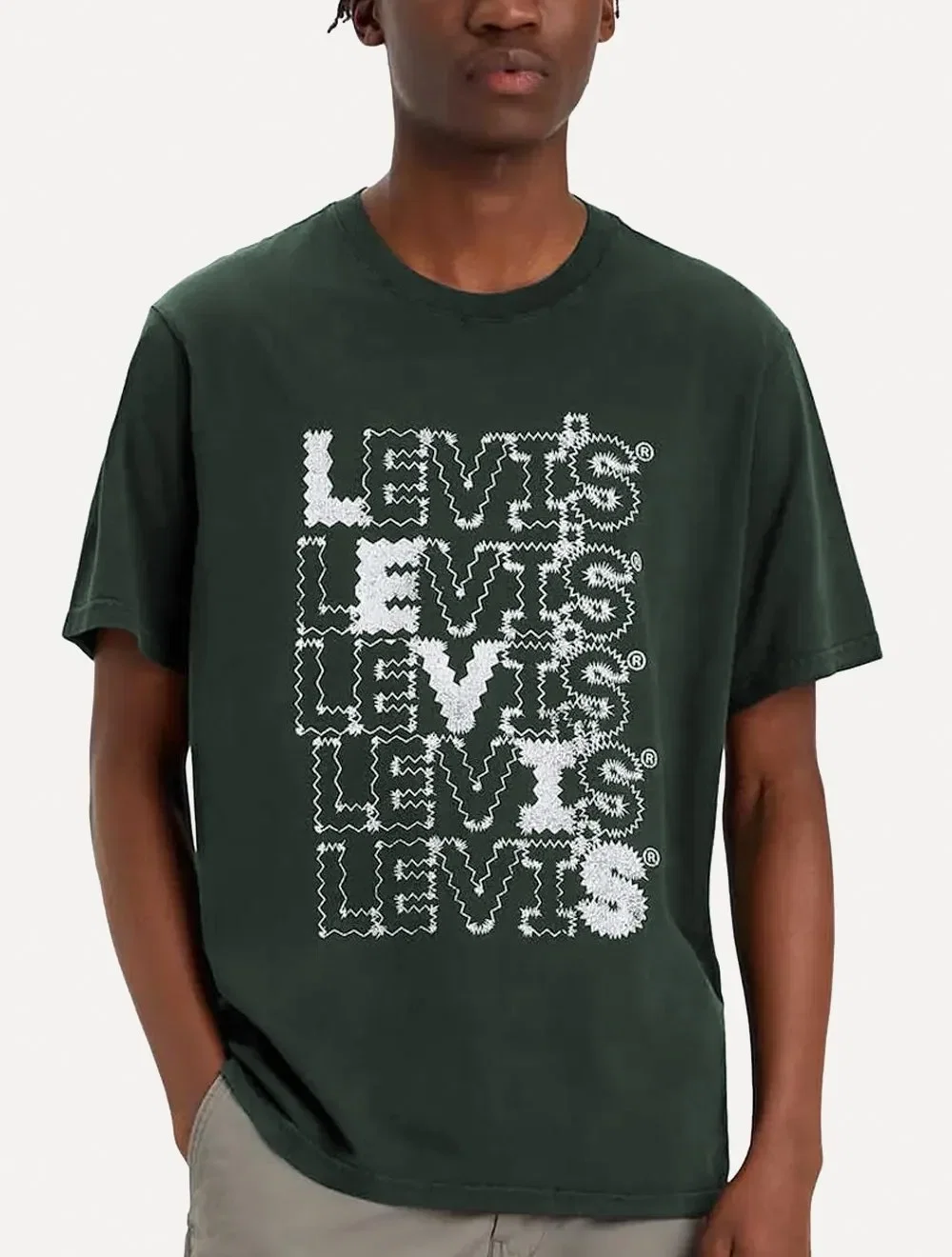 Camiseta Levis Masculina Zigzag Headline Logo Verde Escuro