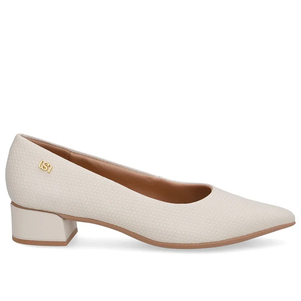 Scarpin Branco Marfim Salto Bloco Couro Bico Fino — imagem 1