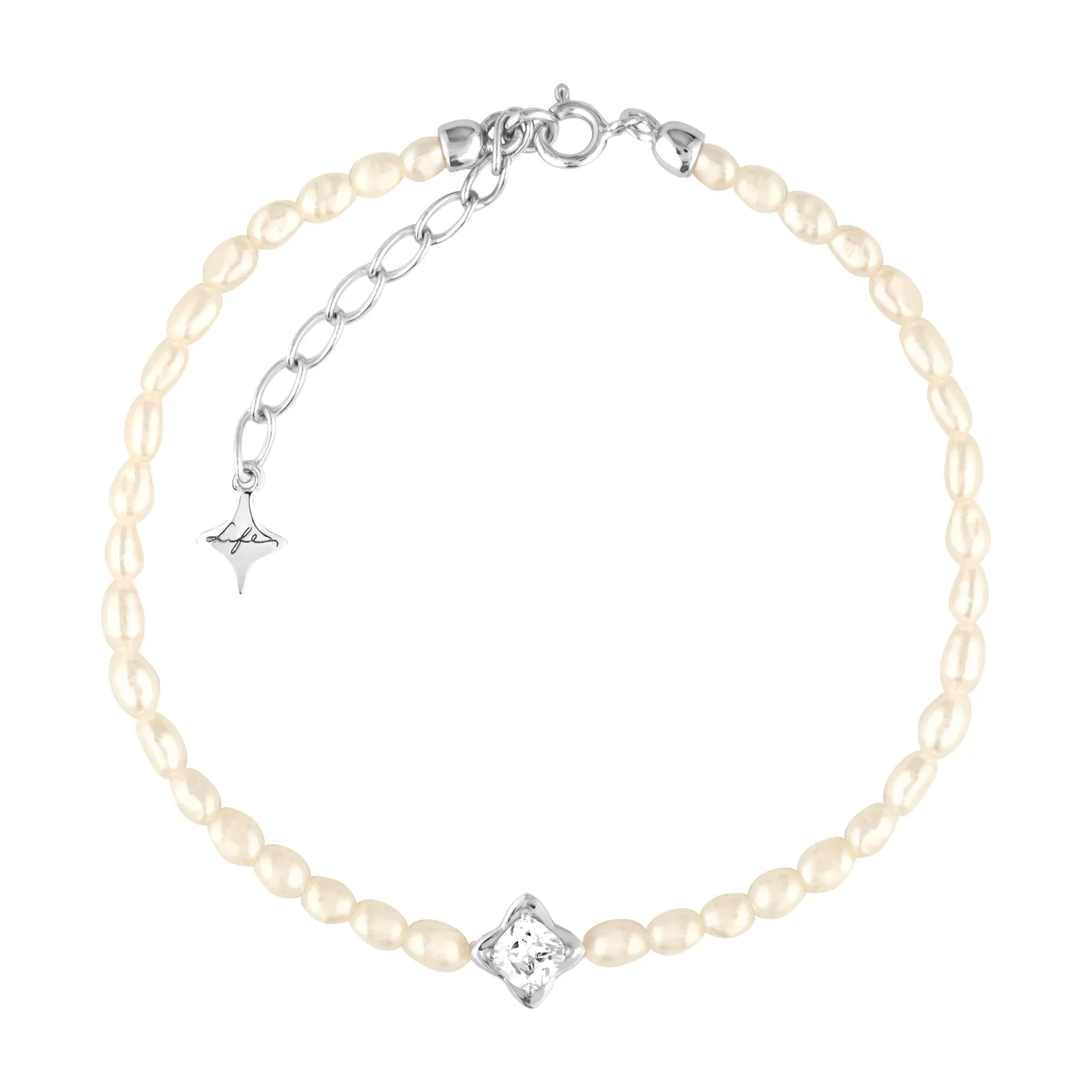 Pulseira de Pérolas Life em Prata 925 com Pedras Incolores — imagem 1