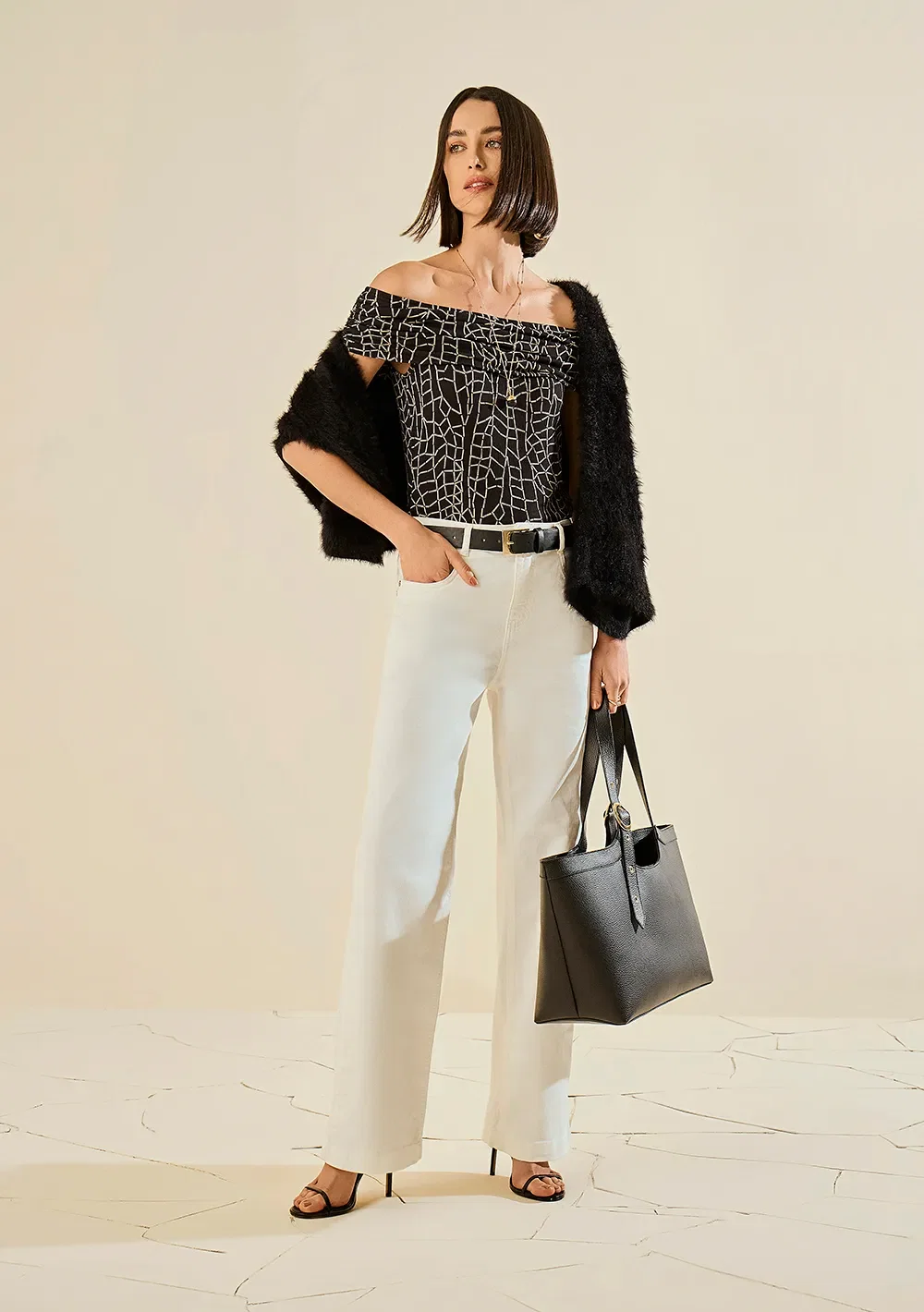 Calça Morena Rosa Reta Média Off White — imagem 1
