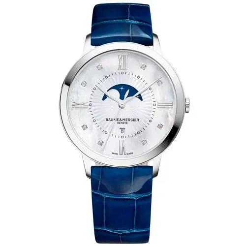 Relógio Baume & Mercier Masculino Couro Azul M0A10226 05 ATM