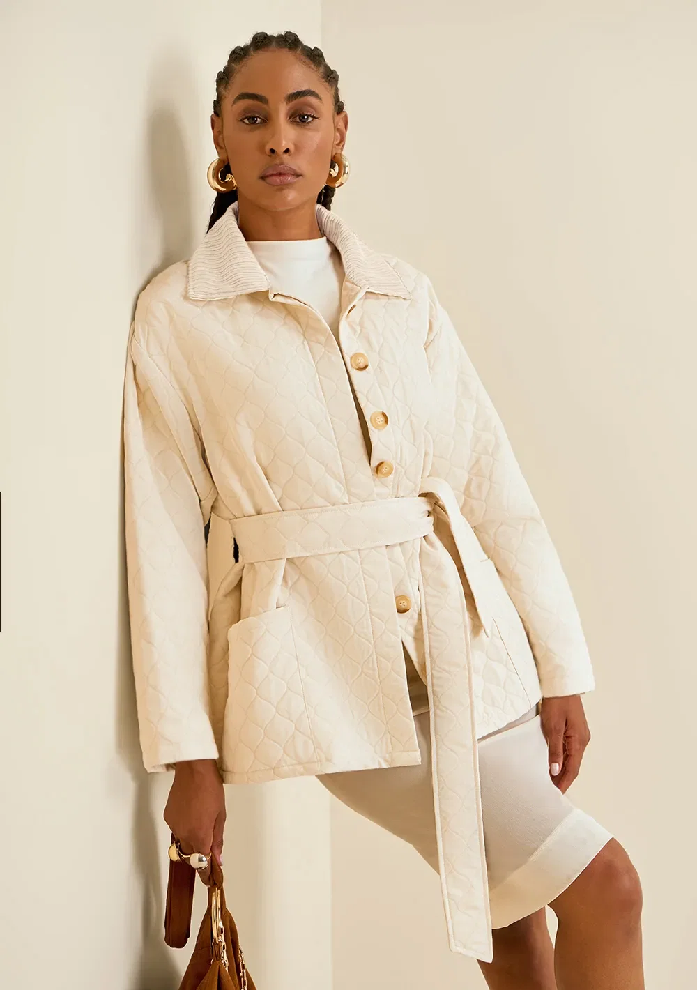 Casaco Morena Rosa Solto Manga Longa Padrão Off White — imagem 1