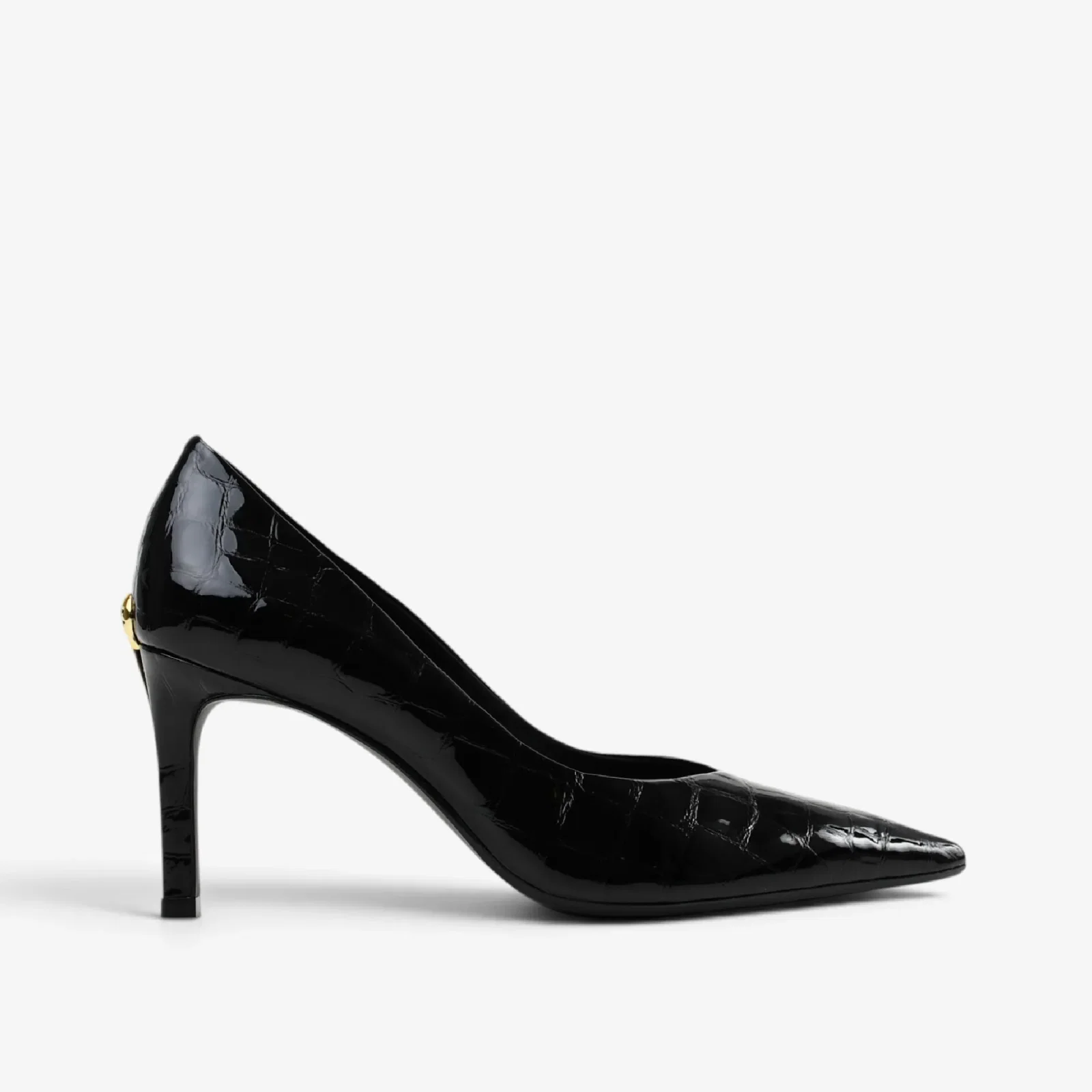 Scarpin Preto Couro Croco