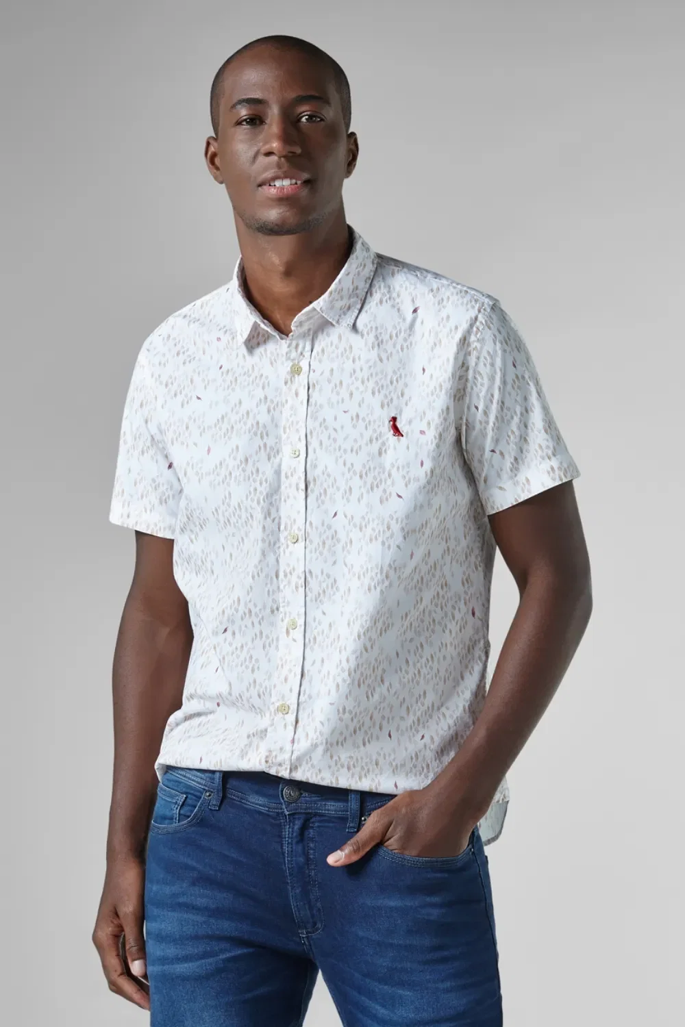 Camisa Folhas Elastano Mc