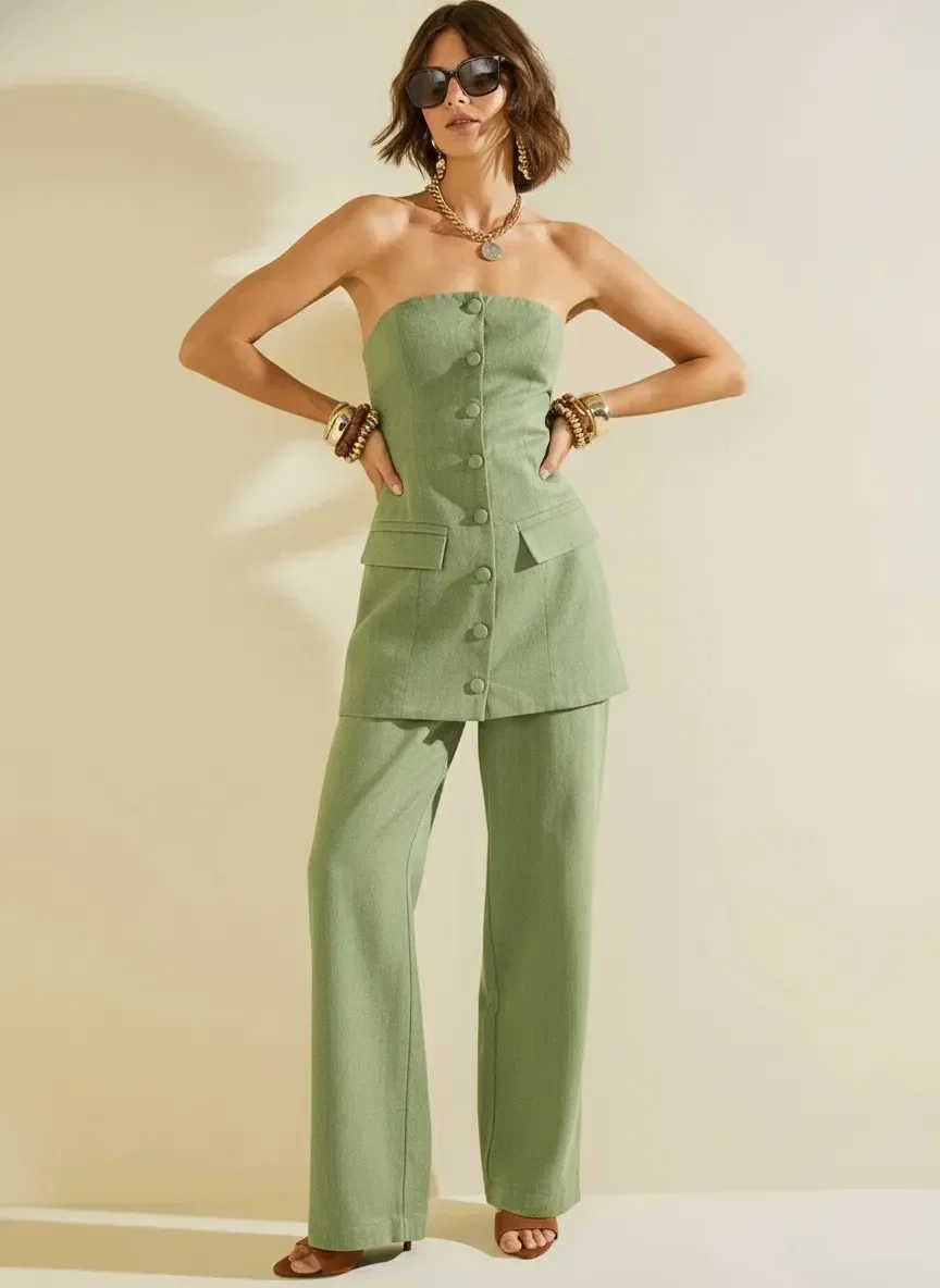Calça Morena Rosa Reta Alta Verde