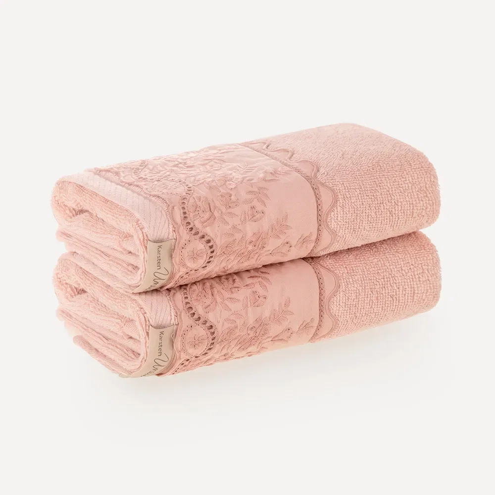 Kit 2 Toalhas de Lavabo com Bordado Aplicado Antônia Aura / Rosé
