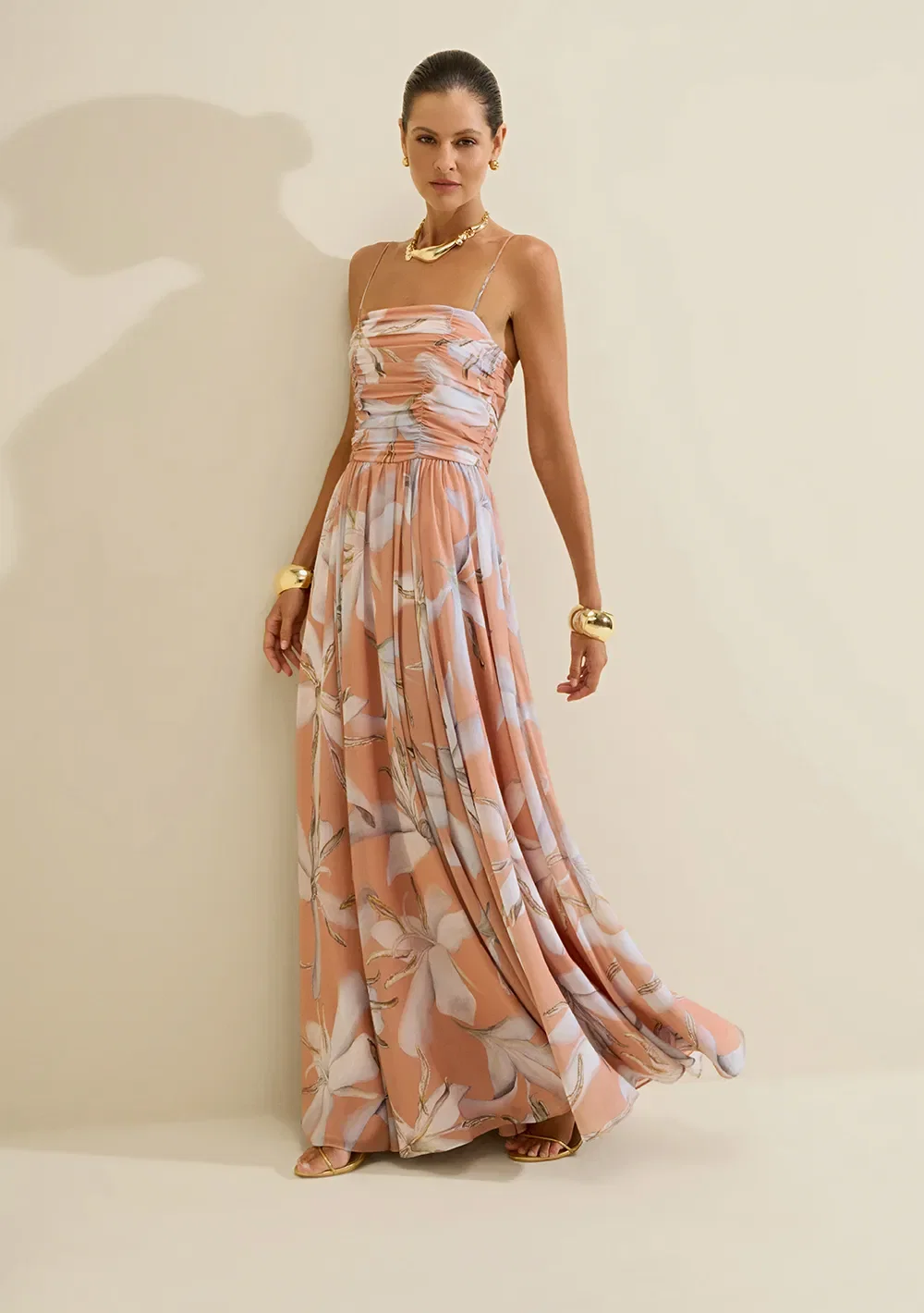 Vestido Longo Alças Aurora Laranja — imagem 1