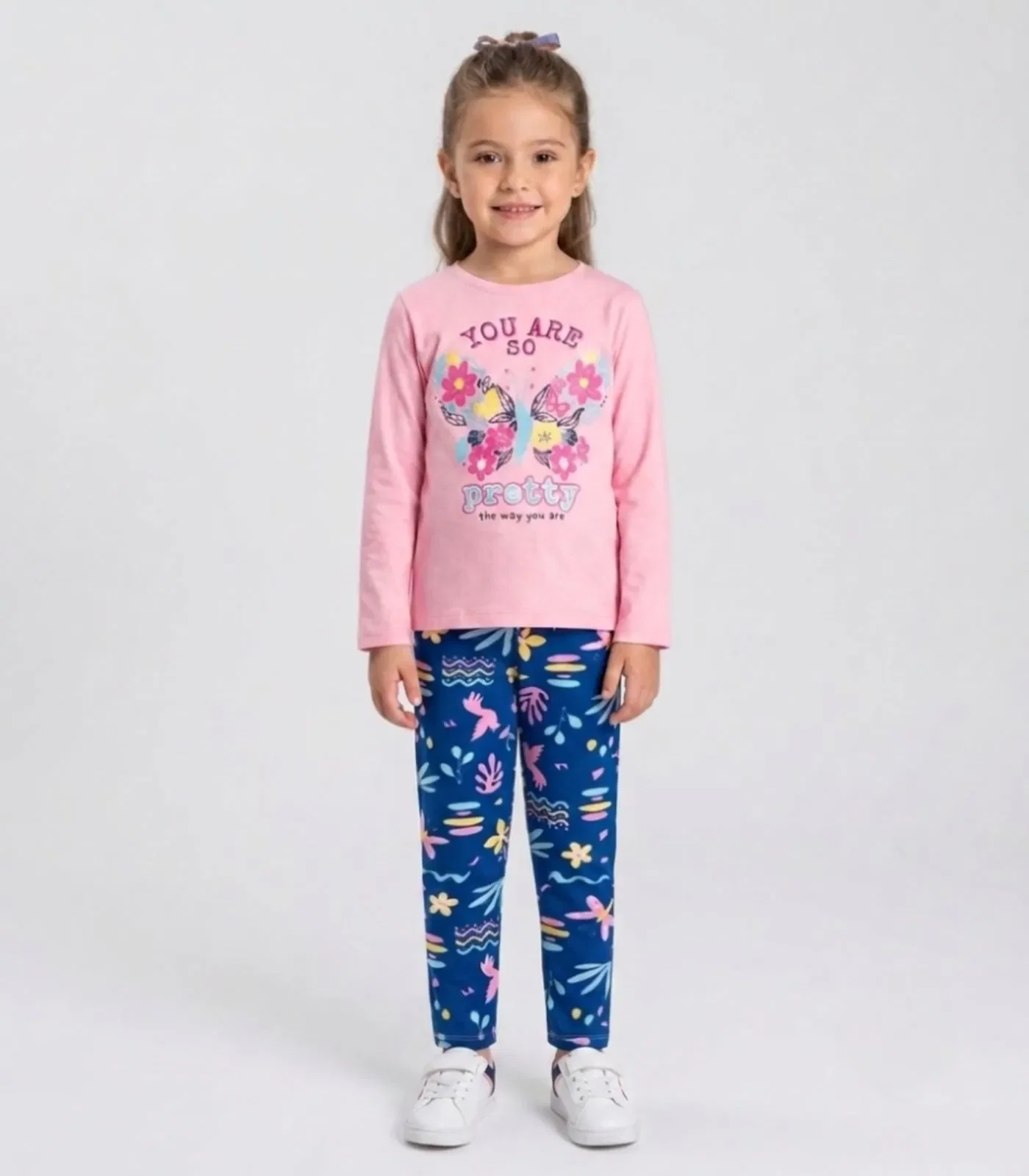 Conjunto Algodão Menina Blusa Longa E Calça Kappes Rosa