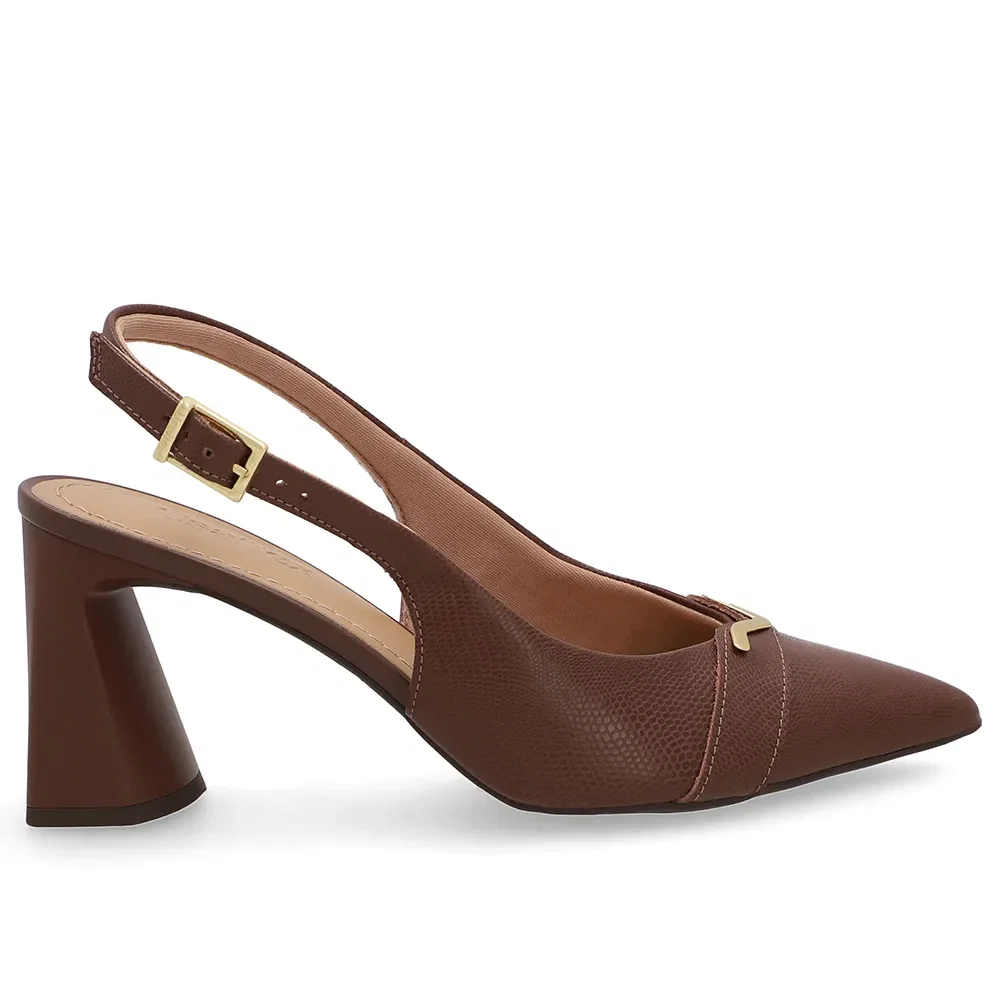 Slingback Em Couro Marrom Anis Bico Fino — imagem 1