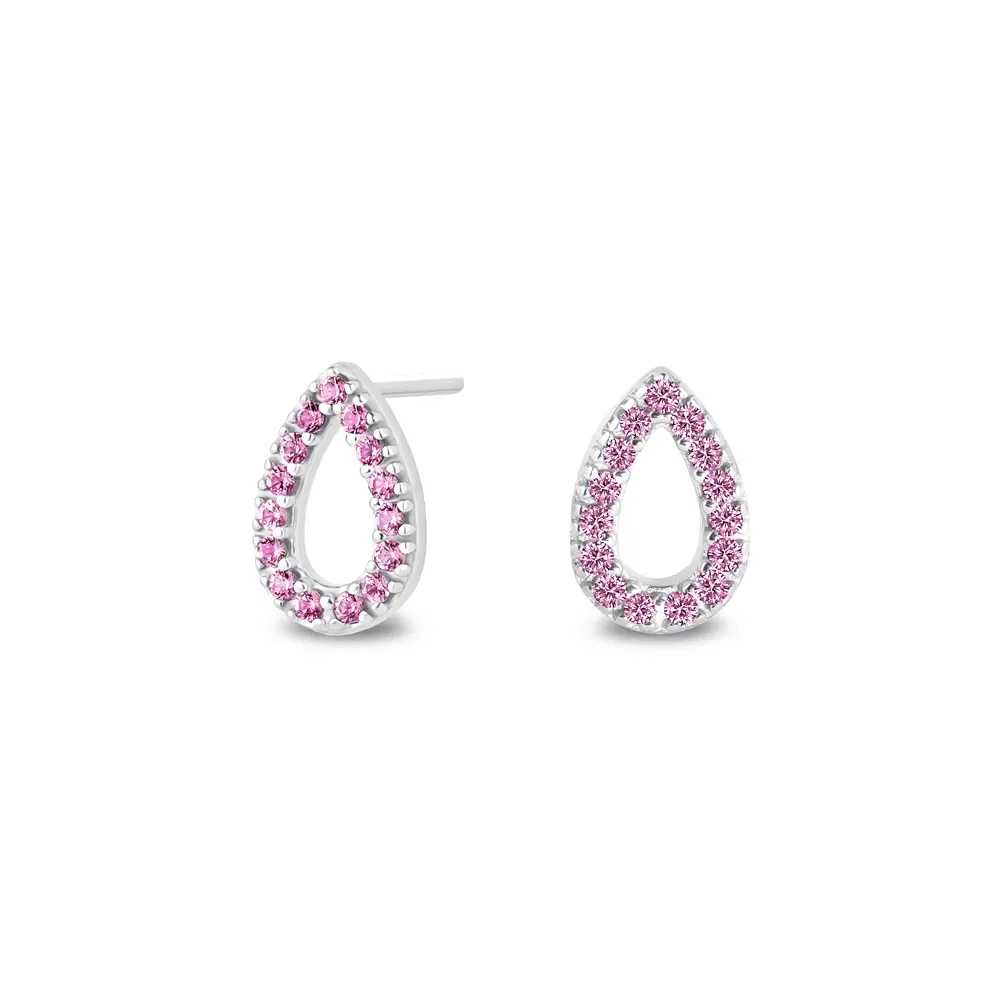 Brinco Life Astro Gota em Prata 925 com Pedras Rosas