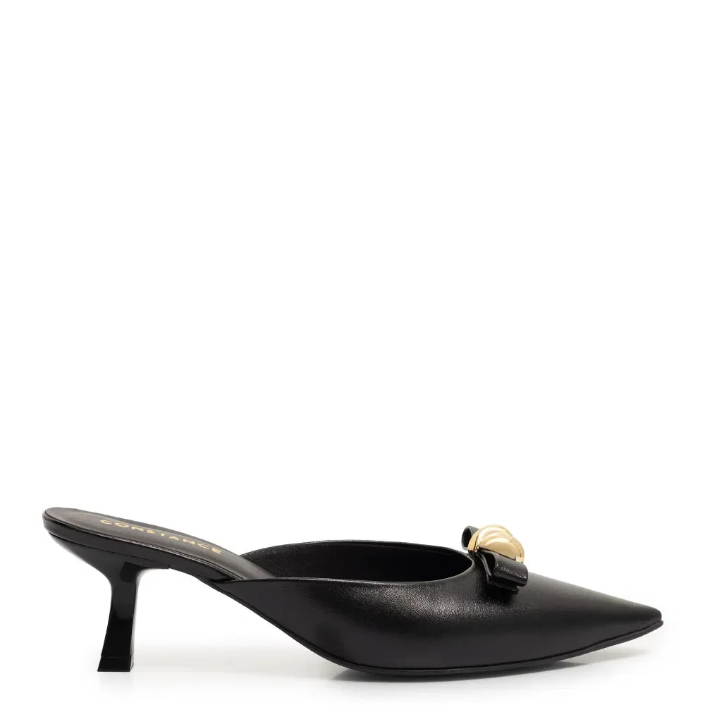 Scarpin Mule Preto Laço Enfeite